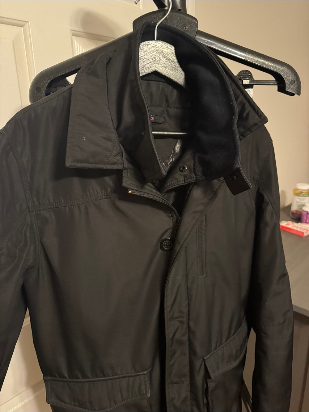 Tumi Men's Black Trench Coat with Button Front